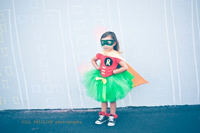 Robin Super Hero Tutu Costume inspired by Batman include tutu and shirt