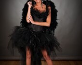 Size Small Burlesque black tulle Angel white swan Cosume with full feather wings Ready To Ship