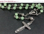 SUMMER SALE - Holy Rosary. Sea Green Crystal Rosary in Silver. Catholic Rosary. Aqua Rosary. Handmade Rosary.