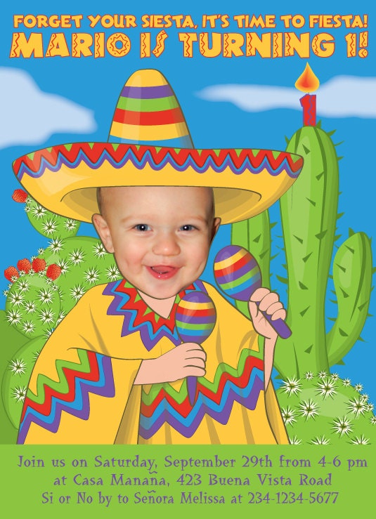 Mexican Fiesta Birthday Party Invitation for boy or girl - Personalized with your photo DIGITAL FILE