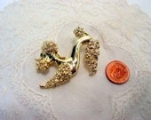 Gold Poodle Pin, Emerald Green Rhinestone Eyes, Vintage Signed Gerrys Large Brooch Vintage Jewelry Costume Jewellery