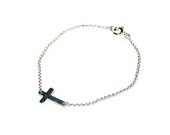 Sideways cross bracelet in sterling silver - small simple smooth silver sideway cross - modern celebrity jewelry - Anjelica