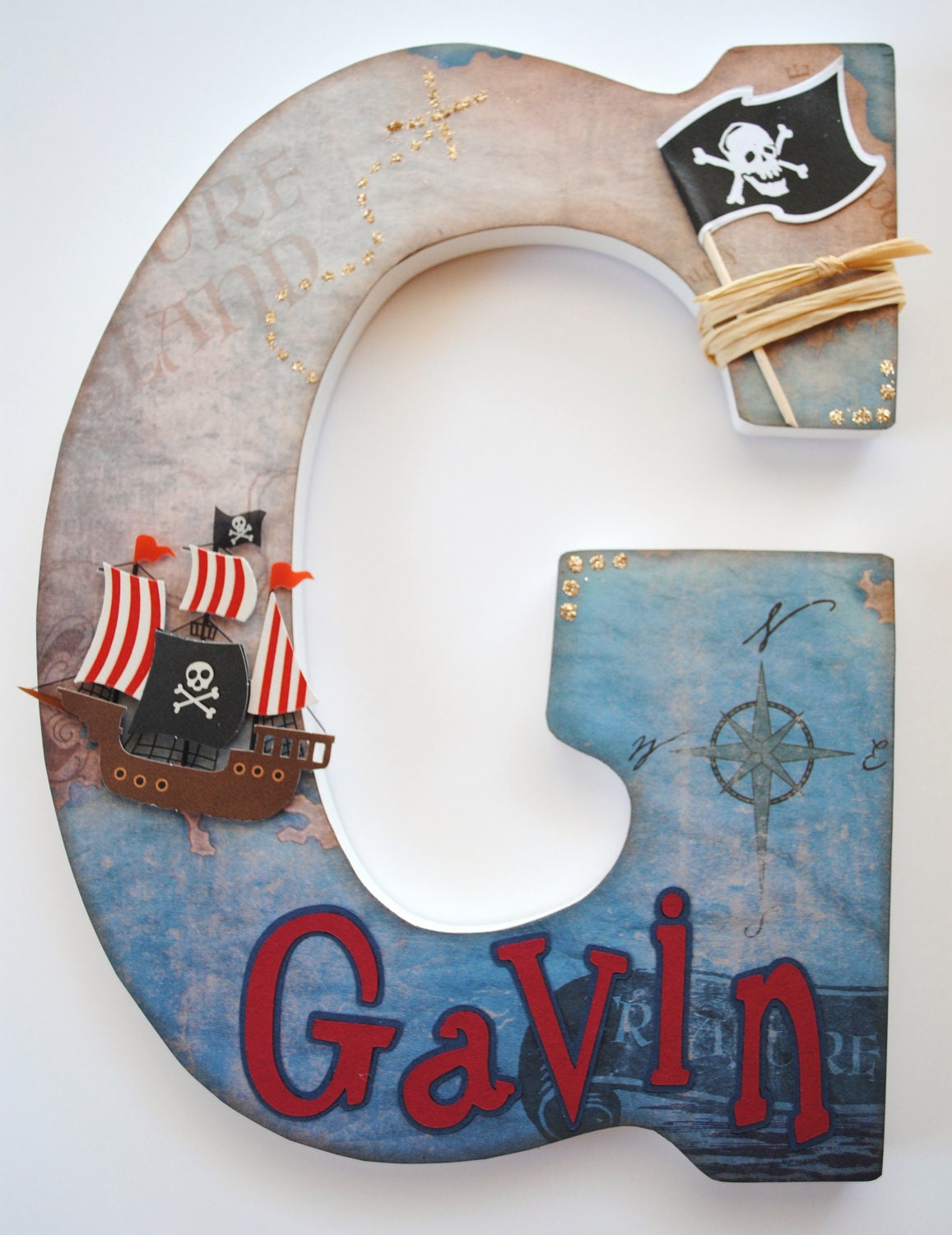 Custom Wooden Wall Letters - Hanging Letters - Nursery Letters - Pirate Theme
