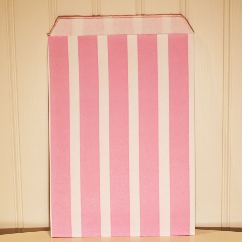24 Party Favor Bags, Pink Vertical Striped Candy Bags, Baking Supplies, Party Favors, Cookies, Gifts, Paper Bags