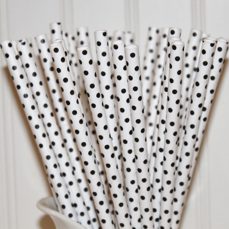 Paper Straws, BLACK DOTTY DOTS Pixie Sticks, Paper Straws, ( 25 ct. ) with diy flags, Black Tie,Catering,Holiday, Party Straws