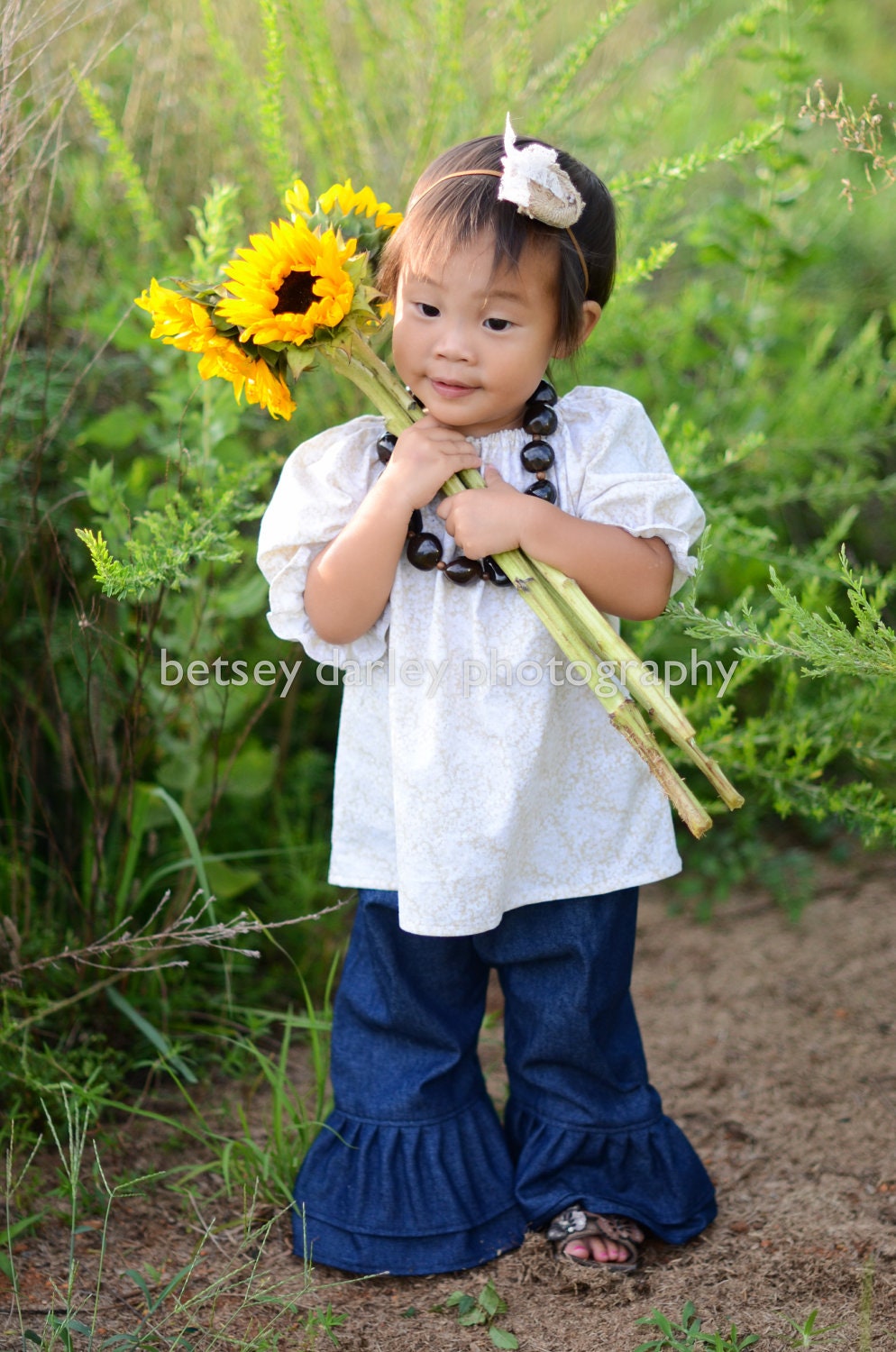 Double Ruffle Denim Pants - Size 12m, 18m, 2T, 3T, 4, 5, 6 Available