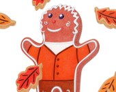 Fall Gingerbread - PRINT of a colored pencil illustration - Childrens Kids Picture Book Art - Gingerbread Cookie Man Art
