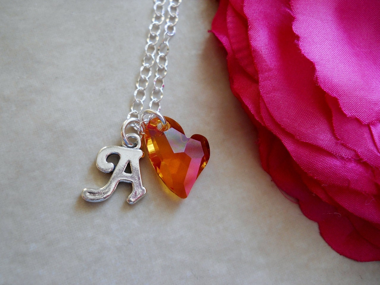 Devoted Heart and Initial Necklace in Sterling Silver N053