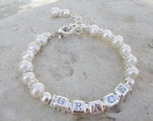 Two Years and Older Heart Clasp Sterling and Freshwater Pearl Child NAME Bracelet B123