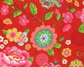 Gypsy Girl MODA Lily Ashbury Fabric Large Roses and Flower Medallions on Christmas Scarlet Red 11460-16
