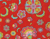 Gypsy Girl MODA Lily Ashbury Fabric Small Daisy and Flower Medallions on Christmas Scarlet Red 11462-16