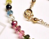 Rainbow Tourmaline Gold Necklace - Block Necklace 14K Goldfilled
