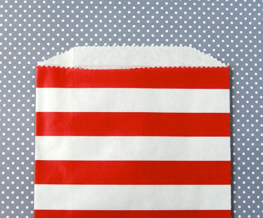 Red Horizontal Stripe Goody Bags / Favor Bags / Treat Bags (20) - 5 x 7.5 inches Il_170x135