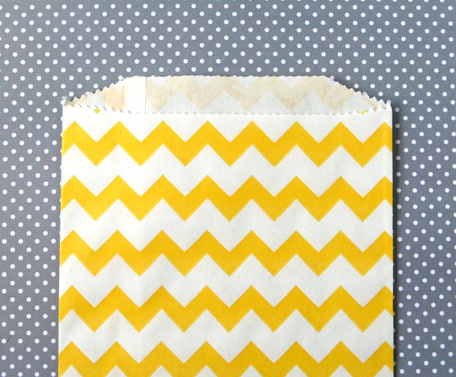 Yellow Chevron Goody Bags / Favor Bags / Treat Bags (20) - 5 x 7.5 inches - Midi Size Il_170x135
