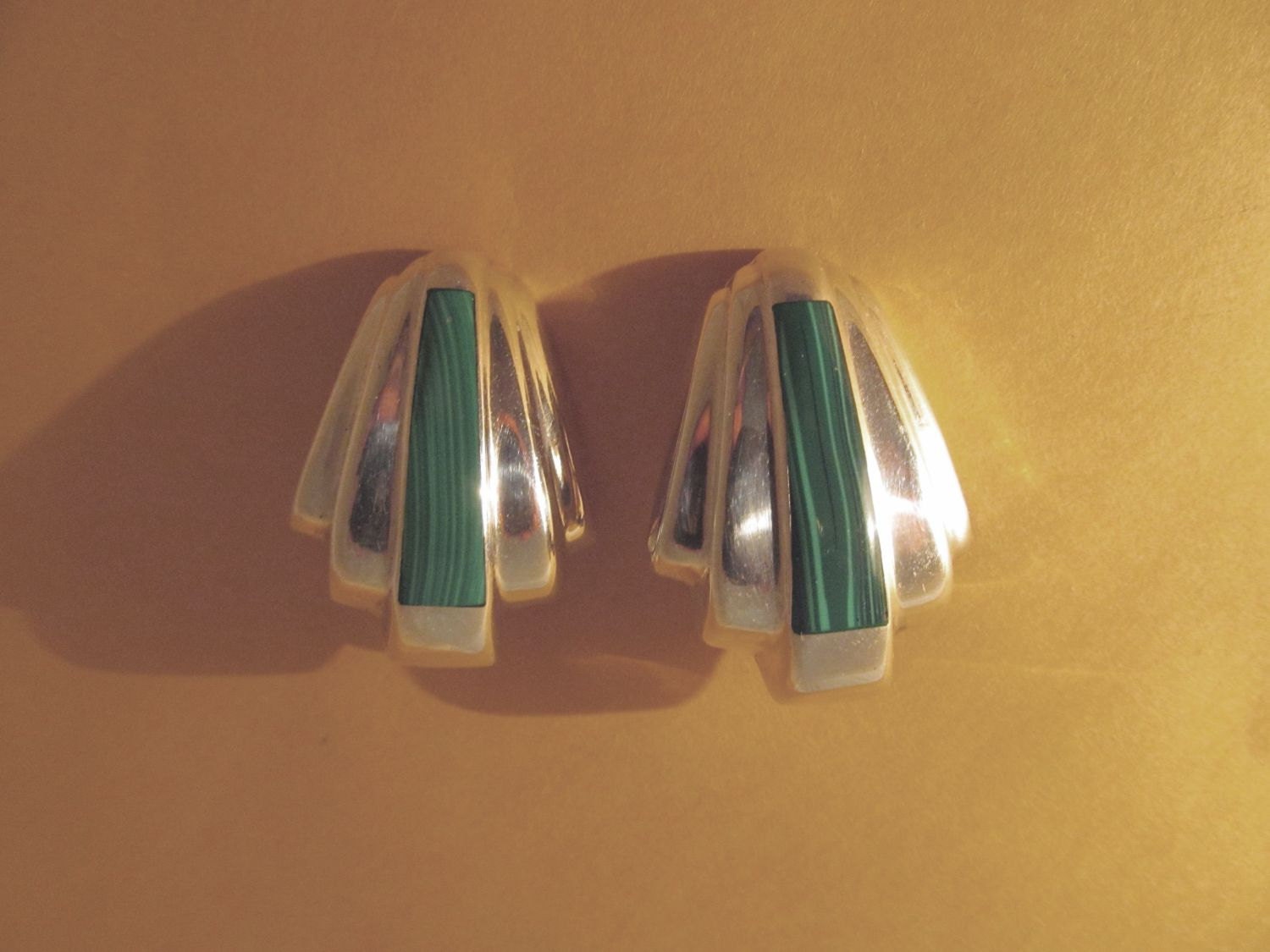 Silver Taxco Earrings Art Deco Malachite