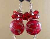 Claire Artisan Glass Earrings -  Lampwork Glass Bead with Swarovski Crystal and Sterling Silver