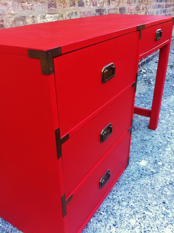 Vintage Campaign Desk In Lipstick Red