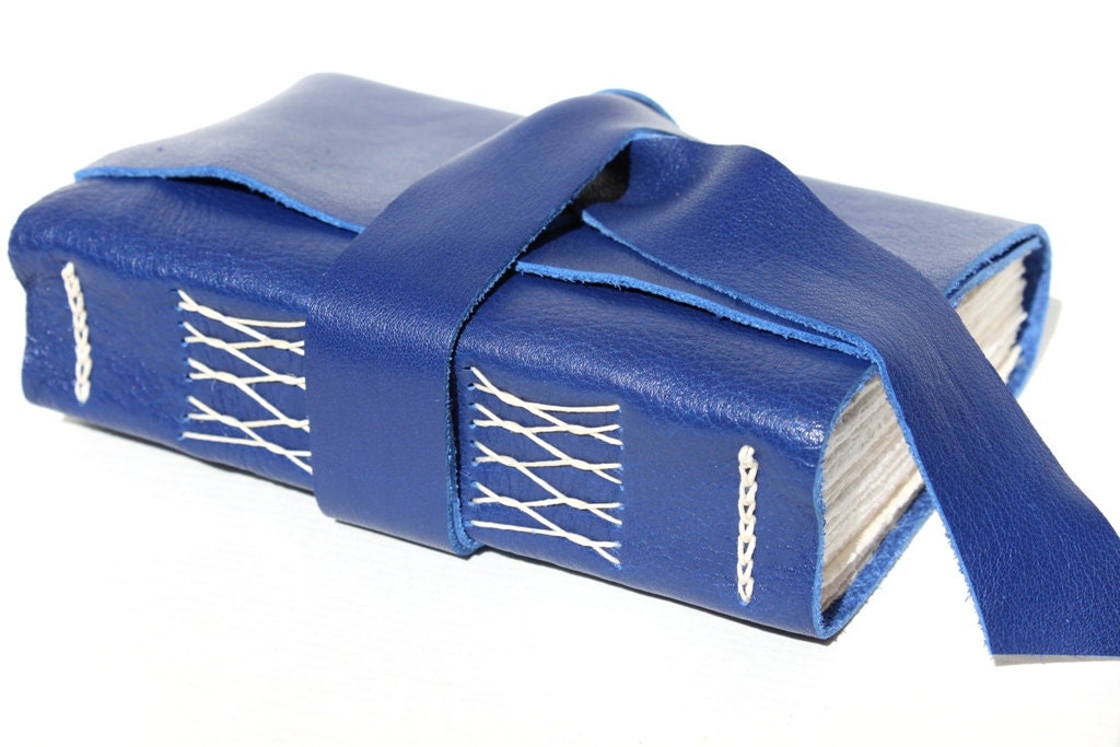 Blue Leather Journal or Sketchbook in Cobalt Blue - Handmade
