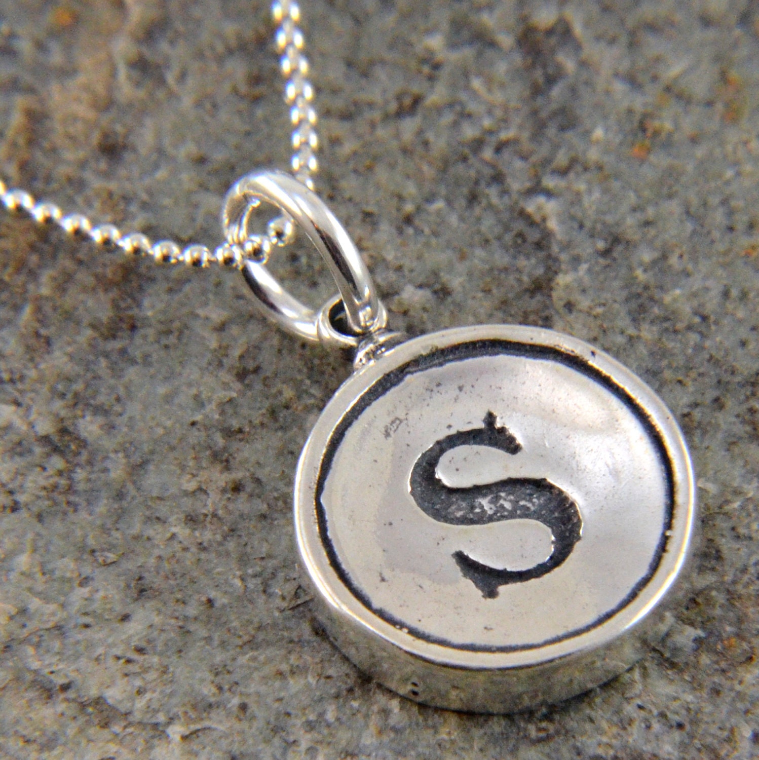Initial Letter S Typewriter Key Pendant Necklace Charm - Sterling Silver - Other Letters Available