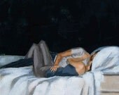 Blue Black Room . giclee art print of couple in love
