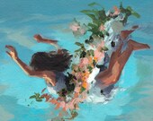 Happiness .  giclee wall art print of acrylic painting . with bright blues