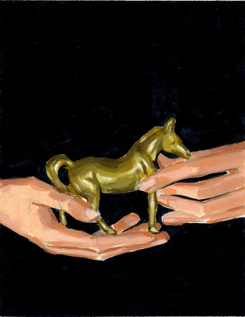 TINY PONY . gold and black large painting art print