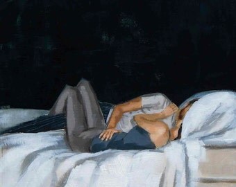 Blue Black Room . giclee art print of couple in love