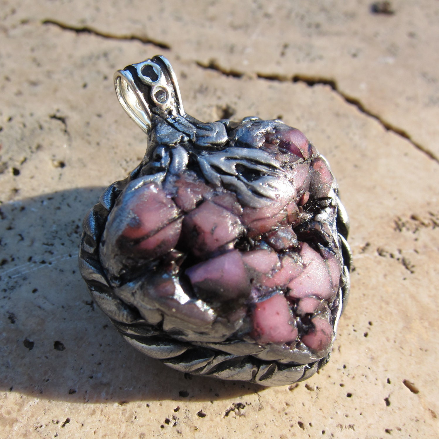 Gothic Medieval Faux Amethyst Heart Amulet Pendant