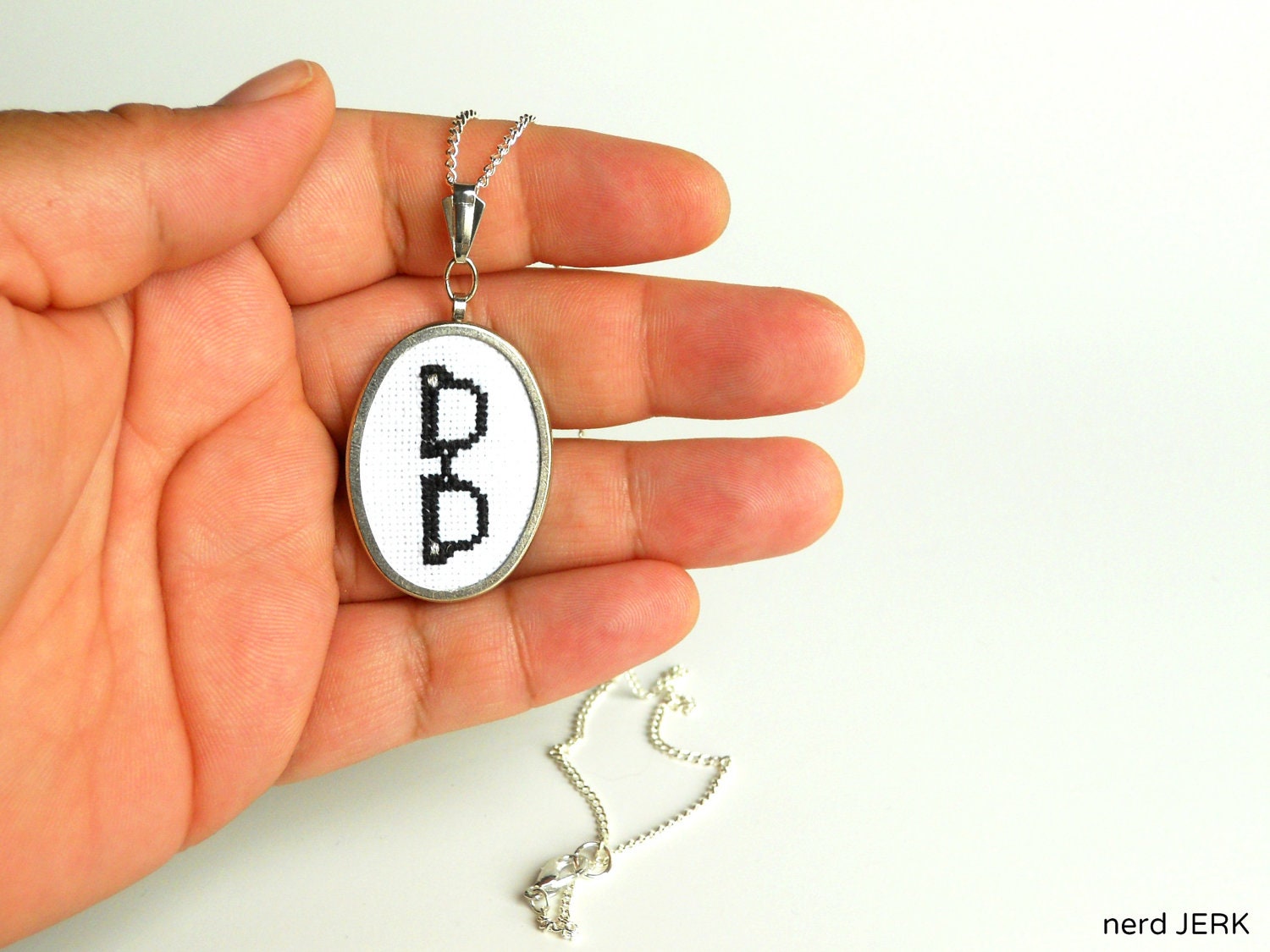Black Buddy Holly Wayfarer Glasses - Cross-Stitch Pendant Necklace - Geek Chic - MADE TO ORDER