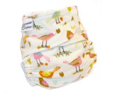 Fitted Cloth Diaper, OS, Flannel - Birds, Hearts