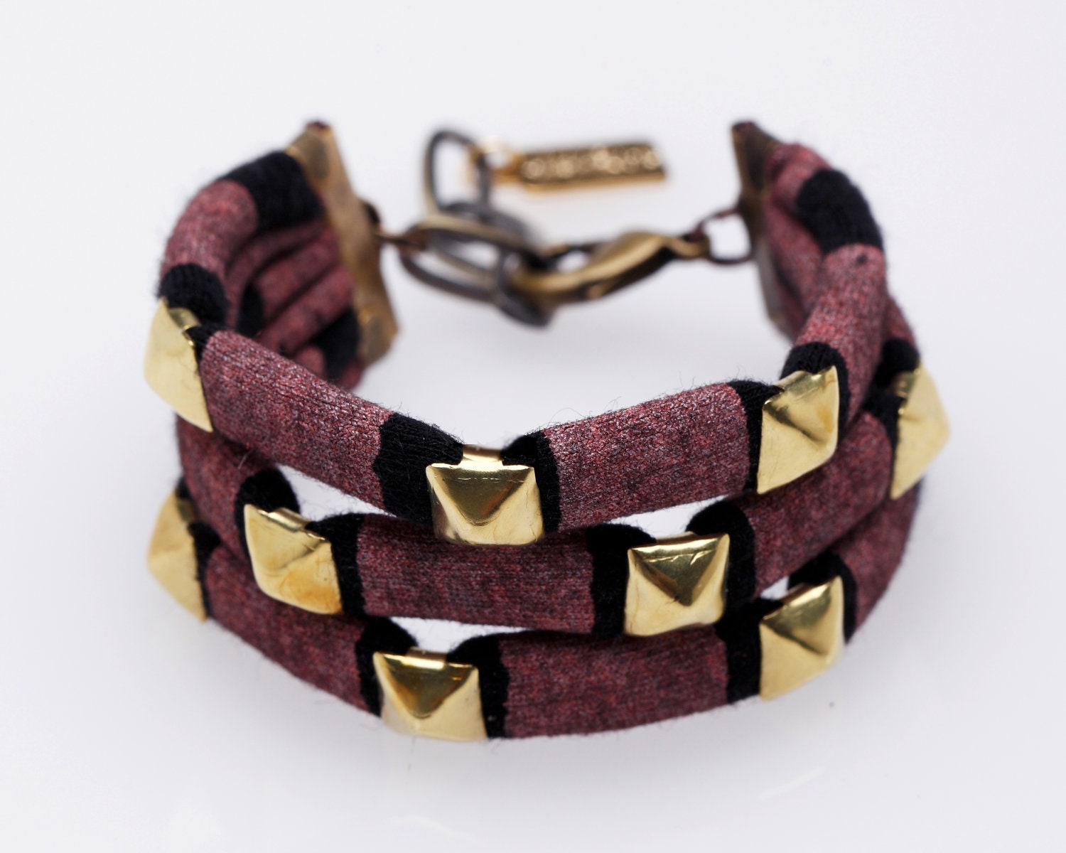 Studded Cuff Bracelet in Rose on Black