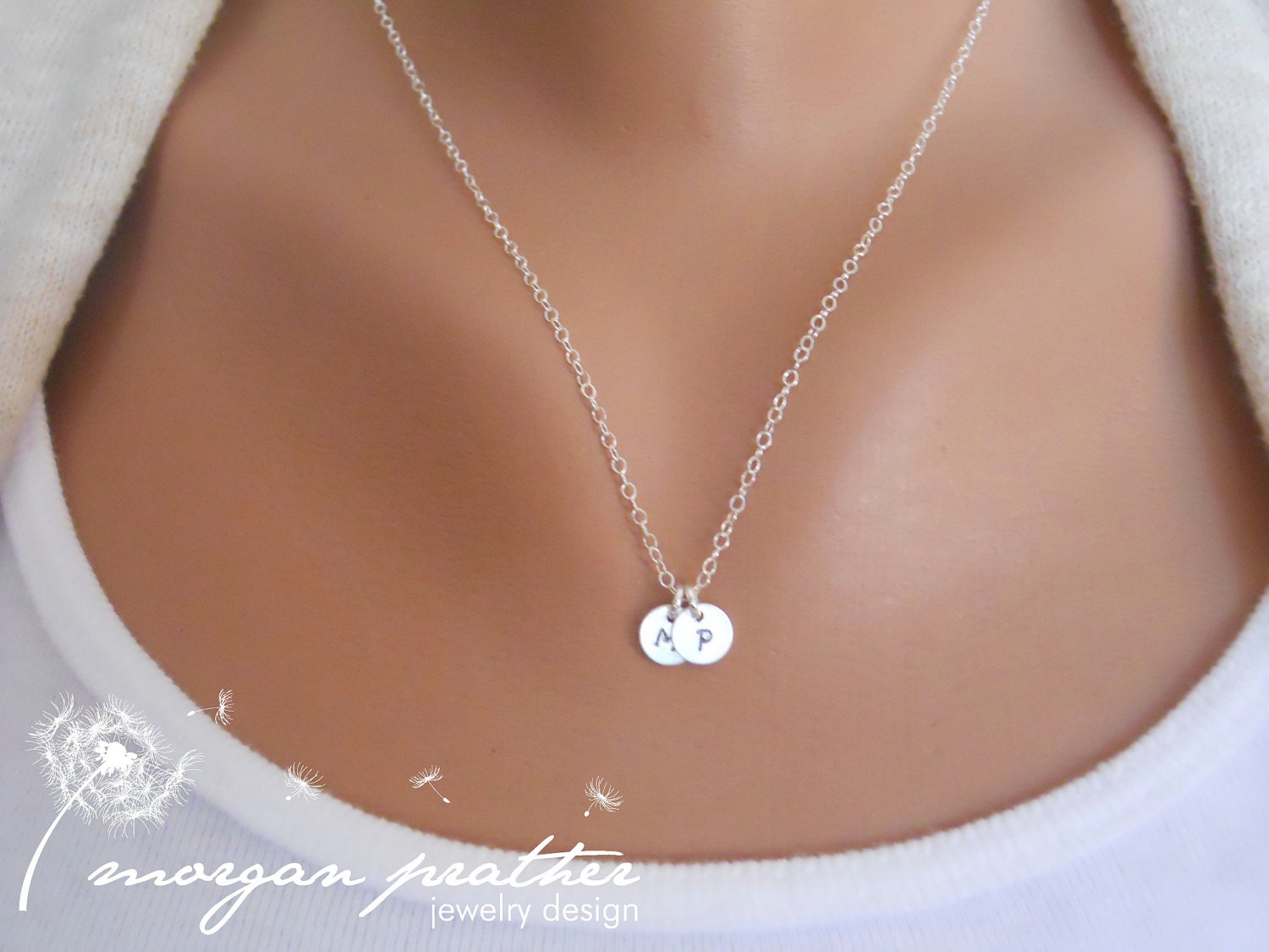 SALE - Customized Sterling Silver Necklace - Hand Stamped Initial 1/4" - Personalized Charm - Sterling Silver Fine Chain - morganprather