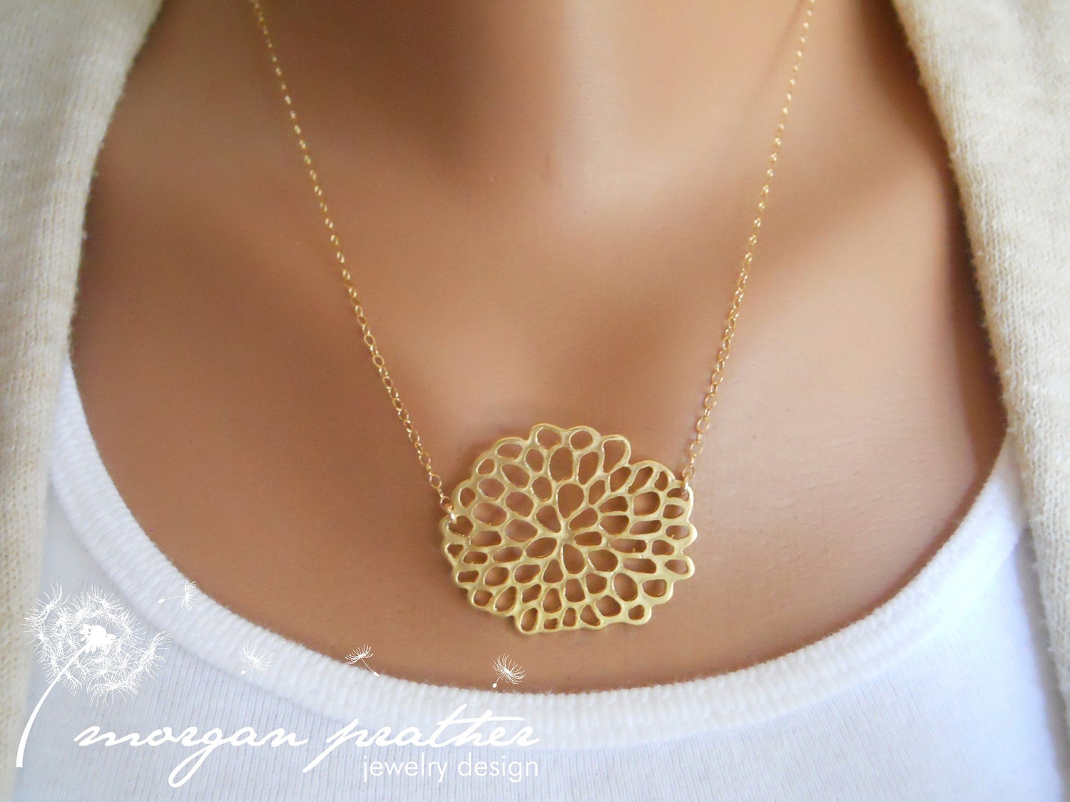 Chrysanthemum Necklace in Gold - Dainty Flower Necklace in Gold - Perfect Gift - Pendant Suspended from Gold Filled Chain - morganprather