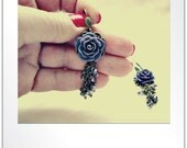 Purple Resin Rose Dangle Earrings