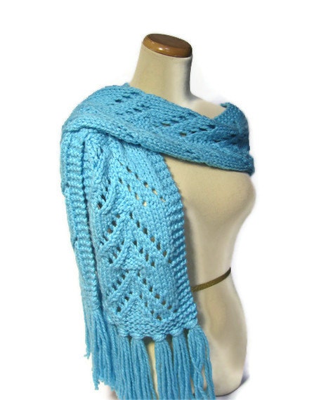 Bonnie Blue Lacy V Hand Knit Scarf