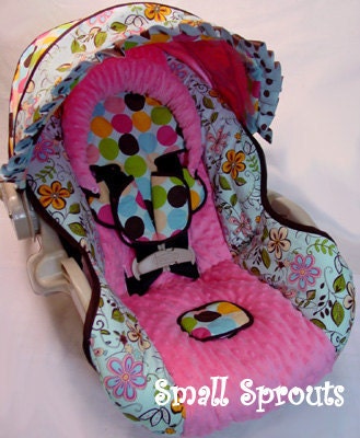 Custom Boutique Blue Floral Dot Infant Car Seat Cover 5 piece set