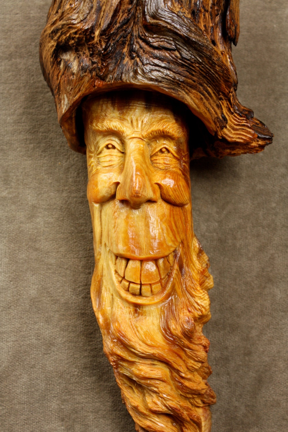 Wood Spirit Carving, Ooak Anniversary Gift, Log Cabin Decor, Wooden Elf Wizard Sculpture by Gary Burns the Treewiz, Art Handmade in Oregon