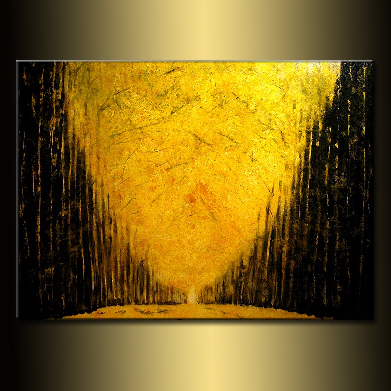 Enormous Original modern landscape autumn pathway Trees Fine Art Gallery Painting by Herny Parsinia Large 48x36
