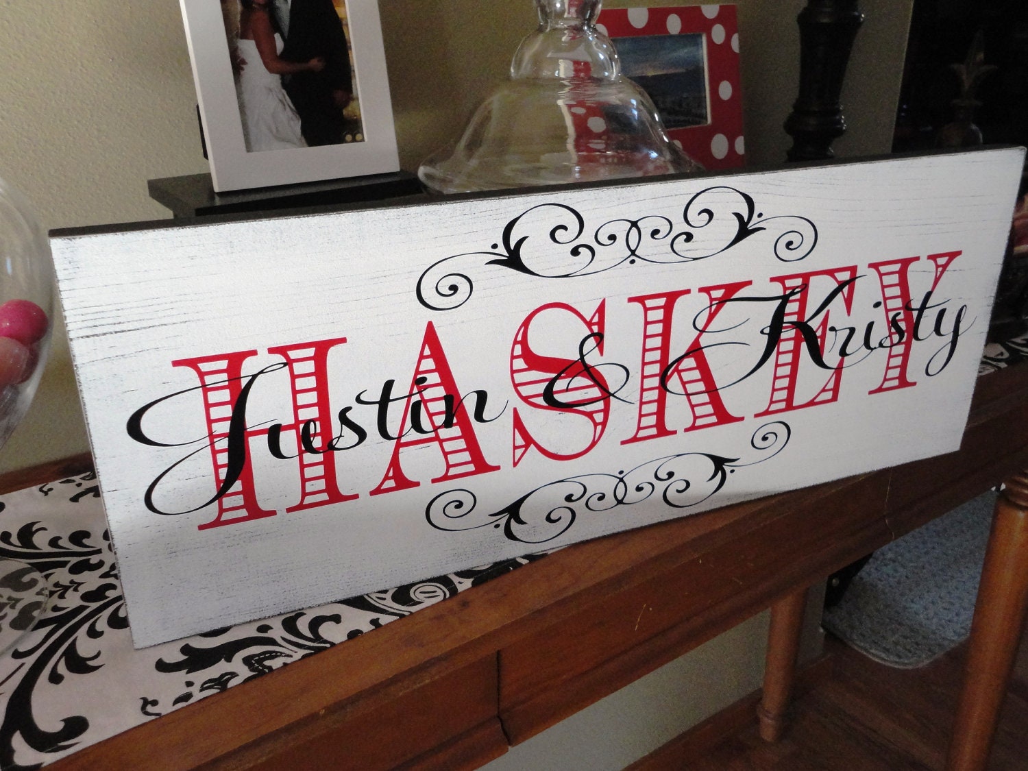 Last Name Sign with Decorative Scroll. Family Name Sign, Gift Sign for Holidays, Weddings, Anniversaries, Bridal Showers, Home Decor.