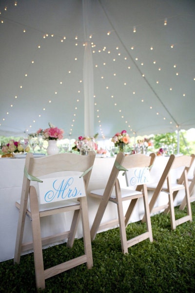 Mr. and Mrs. Chair Signs with Thank You on the back. Seen in Style Me Pretty. 2-sided, Wood Wedding Seating Signs, Photo Props.