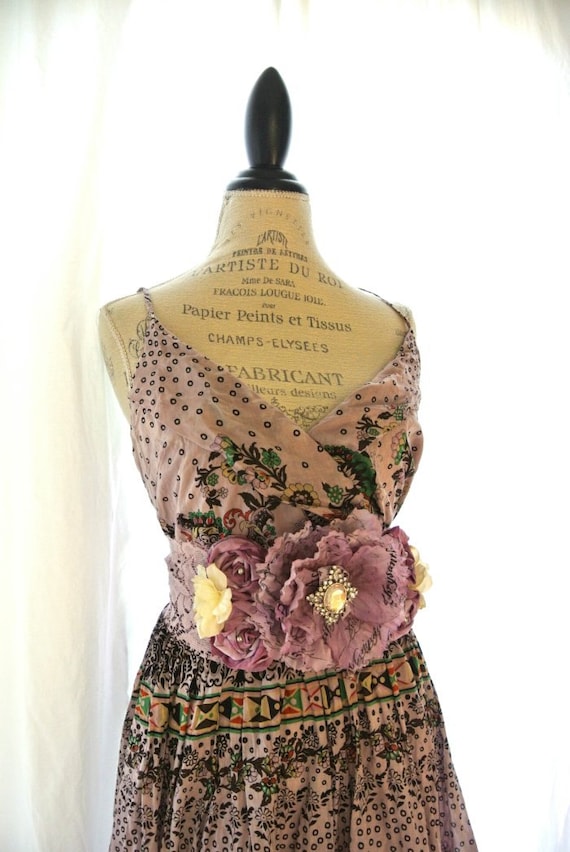 Upcycled boho chic sundress, shabby slip dress, garden party summer dress, womens clothing, french market