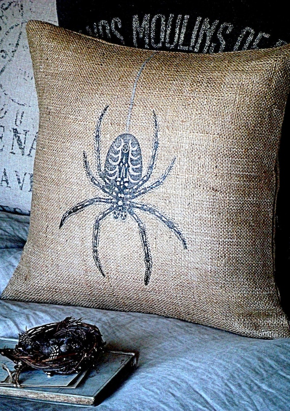 Burlap Pillow Cover Halloween Decor Scary Spider