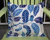 Blue foliage leaves tree linen cotton pillow 20 inch square Scandinavian nature leaf tree branch interior