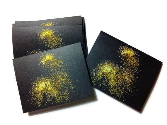 Abstract Modern Art Photography Gold Glitter Sparkle Fireworks Stationery Invitations Greeting Thank You Blank Card - Set of 6 w/ Envelopes
