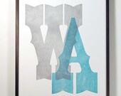 Washington State, WA, Letterpress printed Linocut Poster