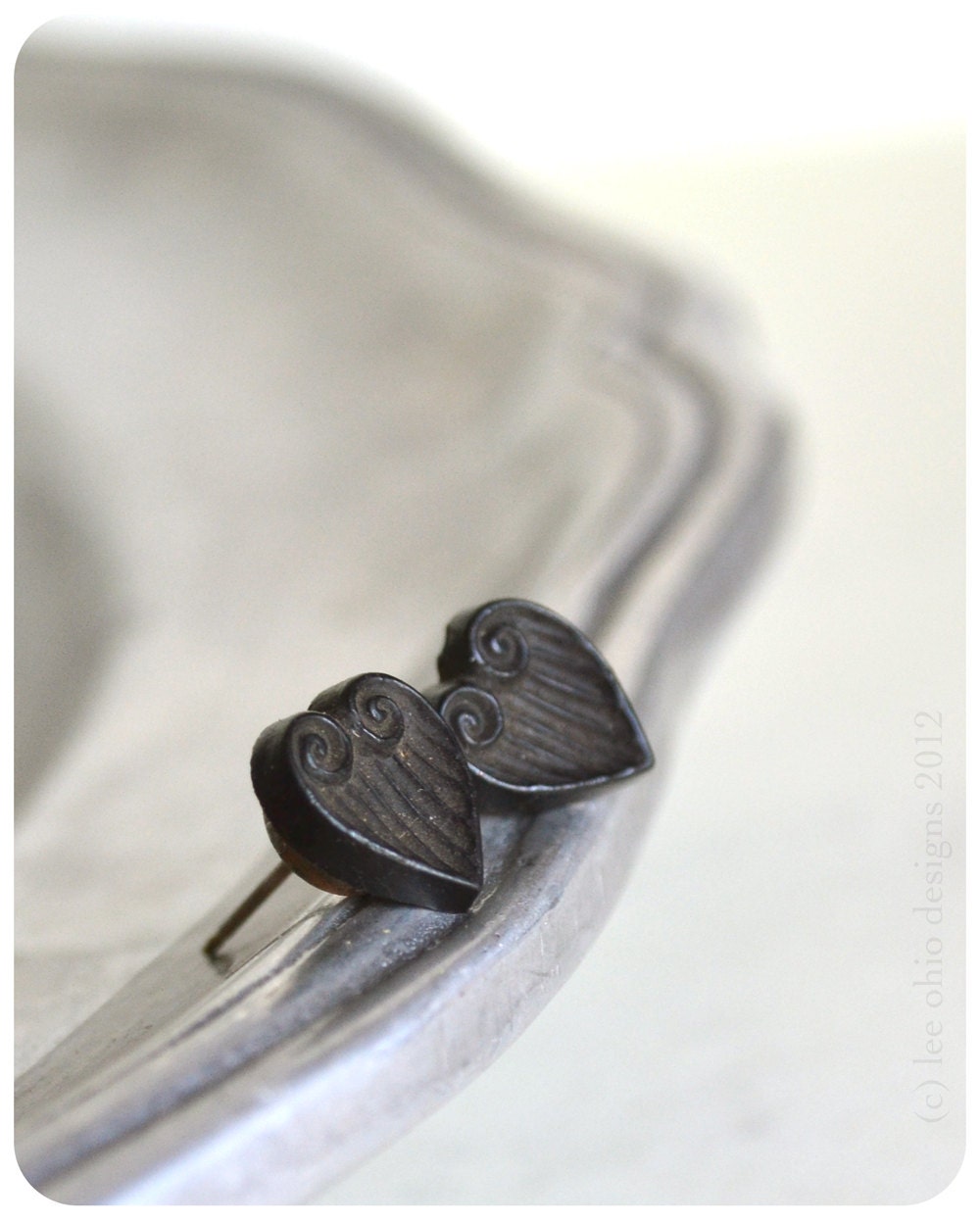 French black earrings, vintage glass Spades posts, Art Deco era petite post earrings by Lee Ohio, sterling silver post earrings 'Spades'