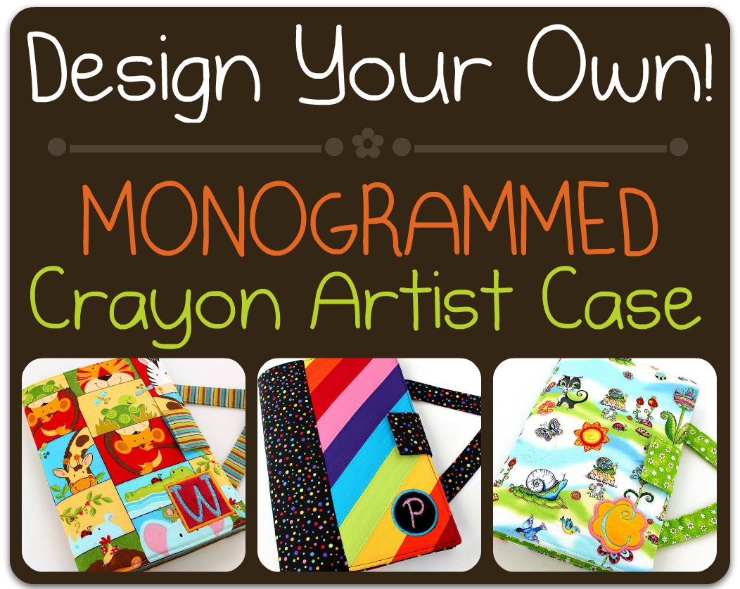 Personalized monogrammed crayon tote for kids - You choose print