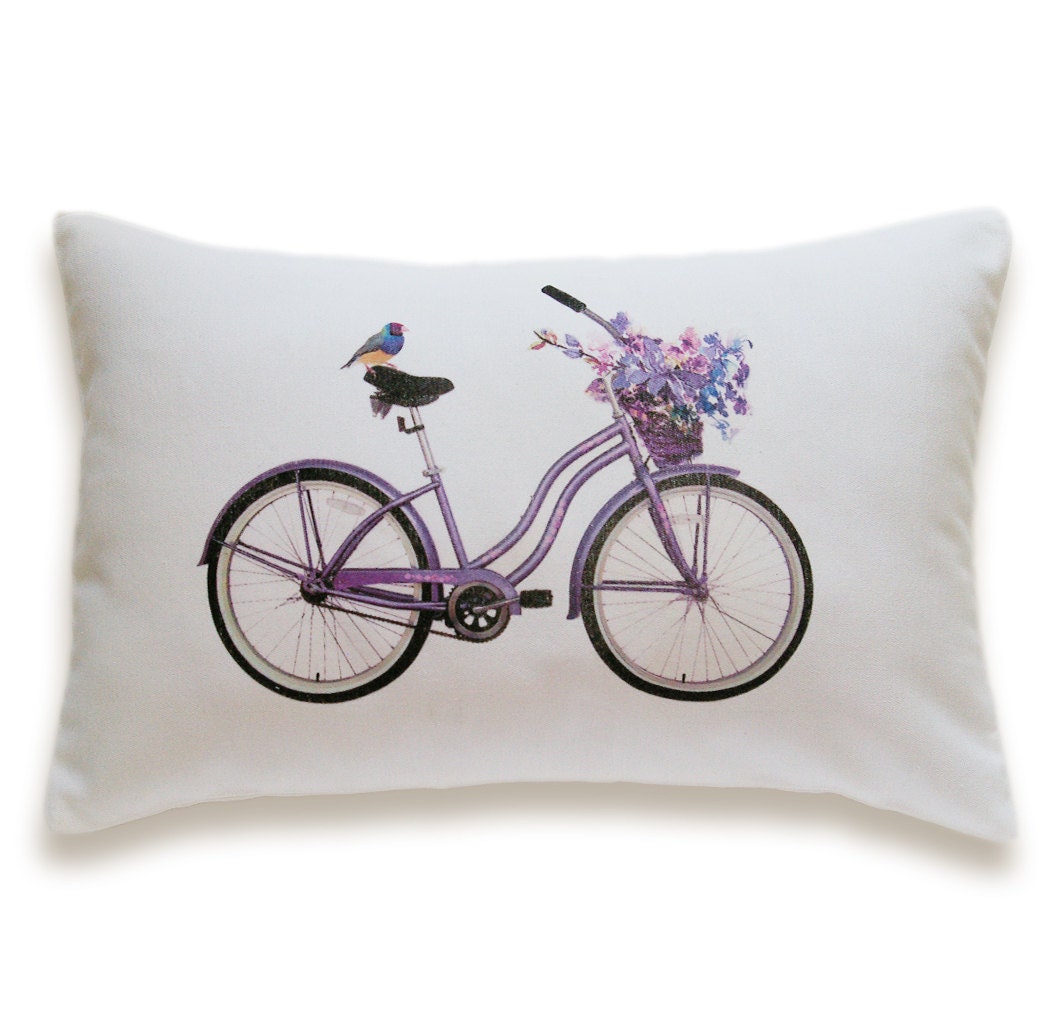 Bicycle Pillow Cover 12x18 inch White Cotton PRINT DESIGN 24