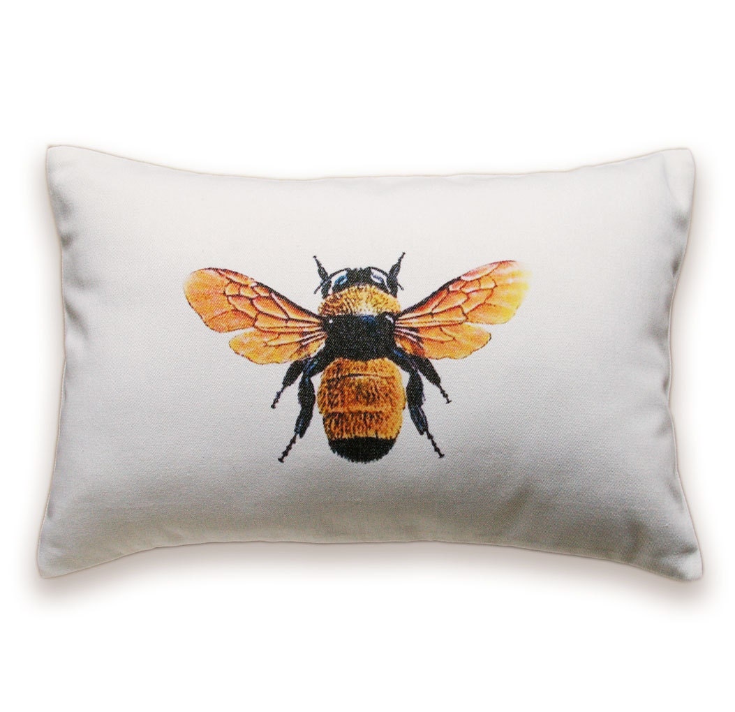 Bee Pillow Cover 12x18 inch White Cotton PRINT DESIGN 41