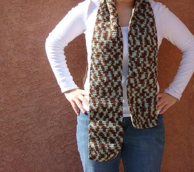 Driftwood Scarf for Women or Men - Turquoise Blue and Light Brown, Brown Scarf - Multicolor Crochet Scarf - Hoooked Scarves - Ready To Ship